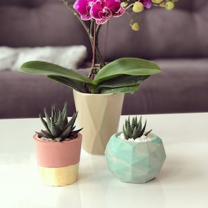Green Marble Concrete Pot, Geometric Cactus Small Pot, Geodesic Succulent Planter, Marble Cement, Sphere