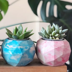 Ocean Blue Geometric Concrete Pot, Cactus Small Flower Pot, Sky Blue Cement Succulent Planter, Marble Cement