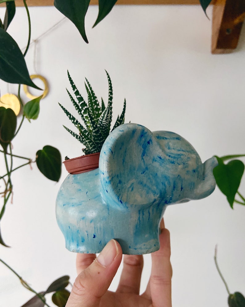 Elephant Planter Concrete Elephant Succulent Pot Cute Elephant Flower Vase Dumbo Cactus Cement Planter Lucky Elephant image 3