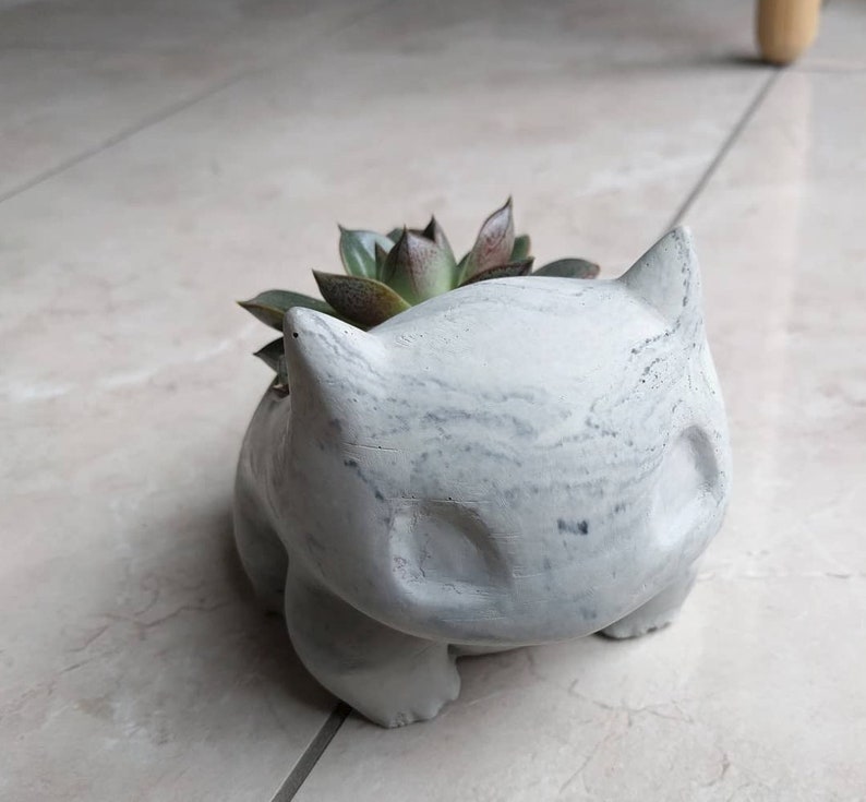 Bulba Planter LARGE Pokemon Air Plant Holder Fan Art Home Decor Marble Cement Concrete image 3