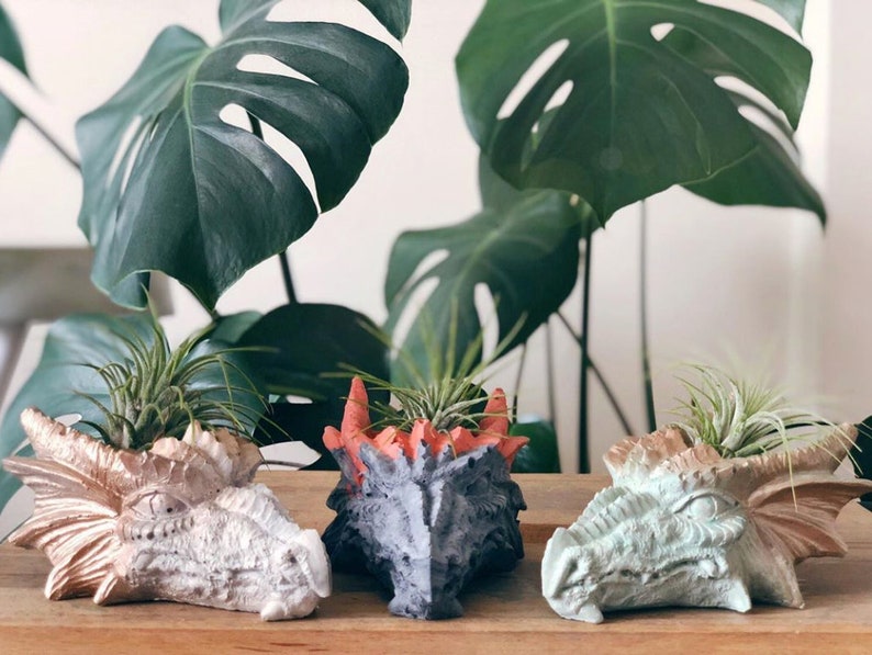 Dragon Head Planter Concrete Airplanter Cement Succulent Flower Pot Cactus Fantasy Fan Art Tealight Candle Holder Creature image 2