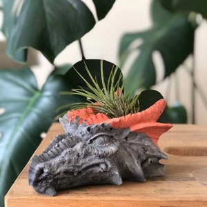 Dragon Head Planter Concrete Airplanter Cement Succulent Flower Pot Cactus Fantasy Fan Art Tealight Candle Holder Creature image 5