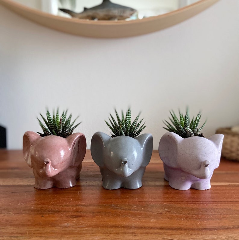 Elephant Planter Concrete Elephant Succulent Pot Cute Elephant Flower Vase Dumbo Cactus Cement Planter Lucky Elephant image 4