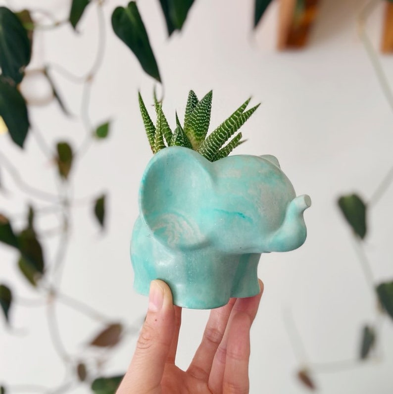 Elephant Planter Concrete Elephant Succulent Pot Cute Elephant Flower Vase Dumbo Cactus Cement Planter Lucky Elephant image 1