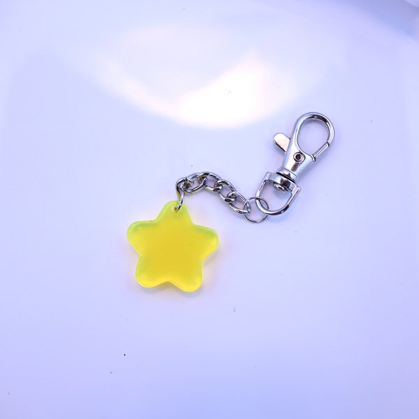 Cute Yellow Flourescent Star Keychain -  Glows under Blacklight