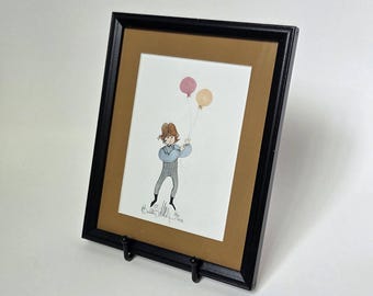 P. Buckley Moss Signed Print "Boy with Balloons" – 1986 Limited Edition Folk Art