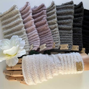 Pure alpaca hand knitted wrist warmers - white, lavender, light grey, medium grey, dark grey, black, highly versatile, soft and lightweight