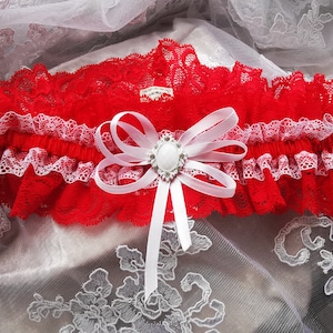 Prom Garter, Wedding garter, Red and White wedding, bridal Red, Belt Lace Garter, Lace Garter