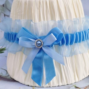 Something blue for bride, Wedding Accessory, Prom Garter. Light blue silk garter