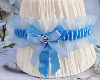 Something blue for bride, Wedding Accessory, Prom Garter. Light blue silk garter