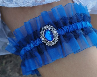 Navy Blue Lace Garter, Something Blue, Wedding Garter,  Wedding Accessory.  stretch choker.