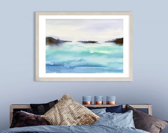 Misty Landscape Watercolor Painting Print Morning Lake | Etsy