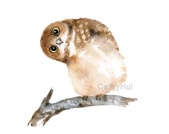Baby Owl Watercolor Painting Art Print, bird illustration , Bird Painting, nursery room decor