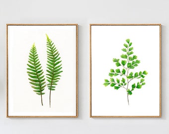 Set of 2 Fern print of watercolour paintings, Leaf painting, botanical paintings, green home decor art prints, giclee print