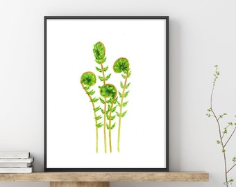 Young Fern Watercolour Painting, botanical painting, leaves print, green home decor art print, giclee print painting