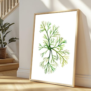 Green Seaweed Watercolor Painting Print: Coastal Home Decor