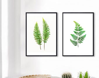Set of 2 Fern print of watercolour paintings, Leaf painting, botanical paintings, green home decor art prints, giclee print