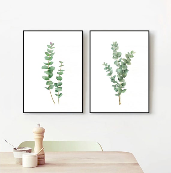 Set Of 2 Eucalyptus Watercolor Painting Prints Green Leaf Art - How To Paint Eucalyptus Leaves