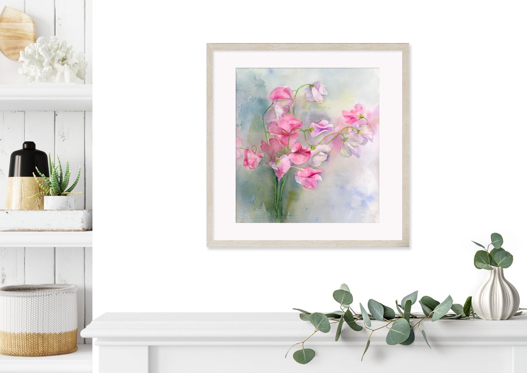 スイートピーの水彩画：植物の花の絵画 - Etsy 日本