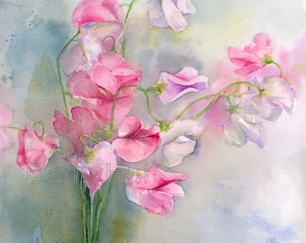 Sweet Pea Watercolor Print: Botanical Flower Painting