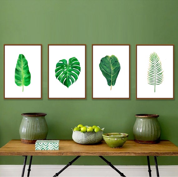 Set of 4 Tropical Green Leaf Watercolor Painting Art Prints | Etsy