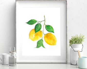 Print of original Lemon watercolour painting, Lemon tree print, fruit print, fruit painting illustration, kitchen decor