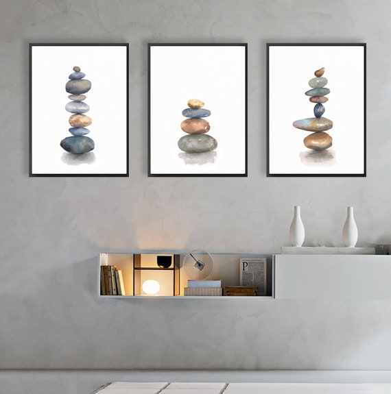 Painting Zen Watercolor Rock Balancing Art Zen Stones Watercolor 16.5 x ...