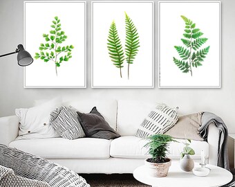Fern Watercolor Print Set of 3: Botanical Green Home Decor