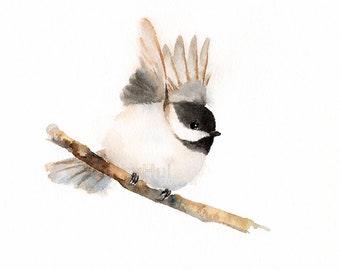 Impression d'art peinture aquarelle mésange à partir d'une peinture originale, illustration d'oiseau mésange à tête noire, peinture d'oiseau, décoration de chambre de bébé