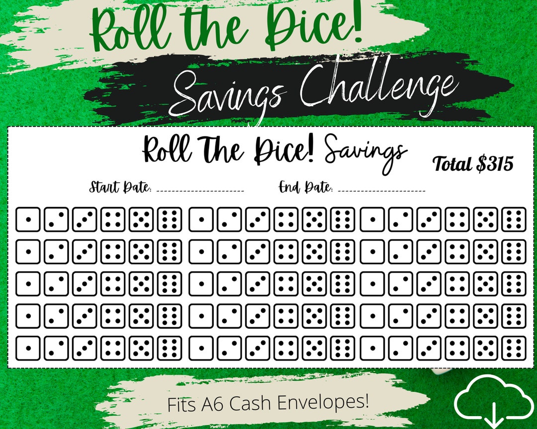 Roll the Dice Savings Challenge A6 Fits Cash Envelopes , bonus Savings