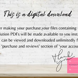 May include: White brick wall background with the text "This is a digital download." Additional text explains how to access the digital files after purchase. A pink square with the text "MOMENTUM PrintsCo" is in the bottom right corner.
