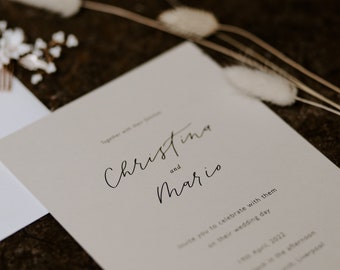 Minimal Design Beige Wedding Invitation Sample with Calligraphy Names | Please Read Description