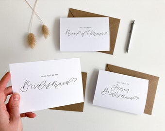 Will you be my bridesmaid / maid of honour? Card Pack / Calligraphy / Simple Black and White Design