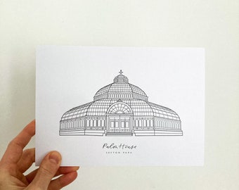 Palm House Liverpool Print - Line Drawing with Calligraphy