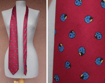 Vintage SONIA RYKIEL Lady Bug Silk Tie - Red Silk Necktie