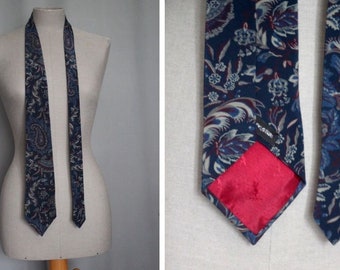 1990's YSL Blue Floral Silk Tie - 90's Yves Saint Laurent Silk Tie