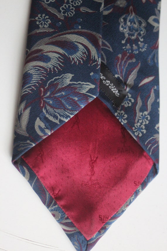 1990's YSL Blue Floral Silk Tie - 90's Yves Saint… - image 2