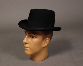 1950's BORSALINO Black Felt Homburger Hat - Late 50's BORSALINO Black Wool Homburger Fedora - Size 4