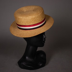 1950's Traditional Swiss Straw Canotier HAt - 50's Swiss Wohlen Straw Boater Hat