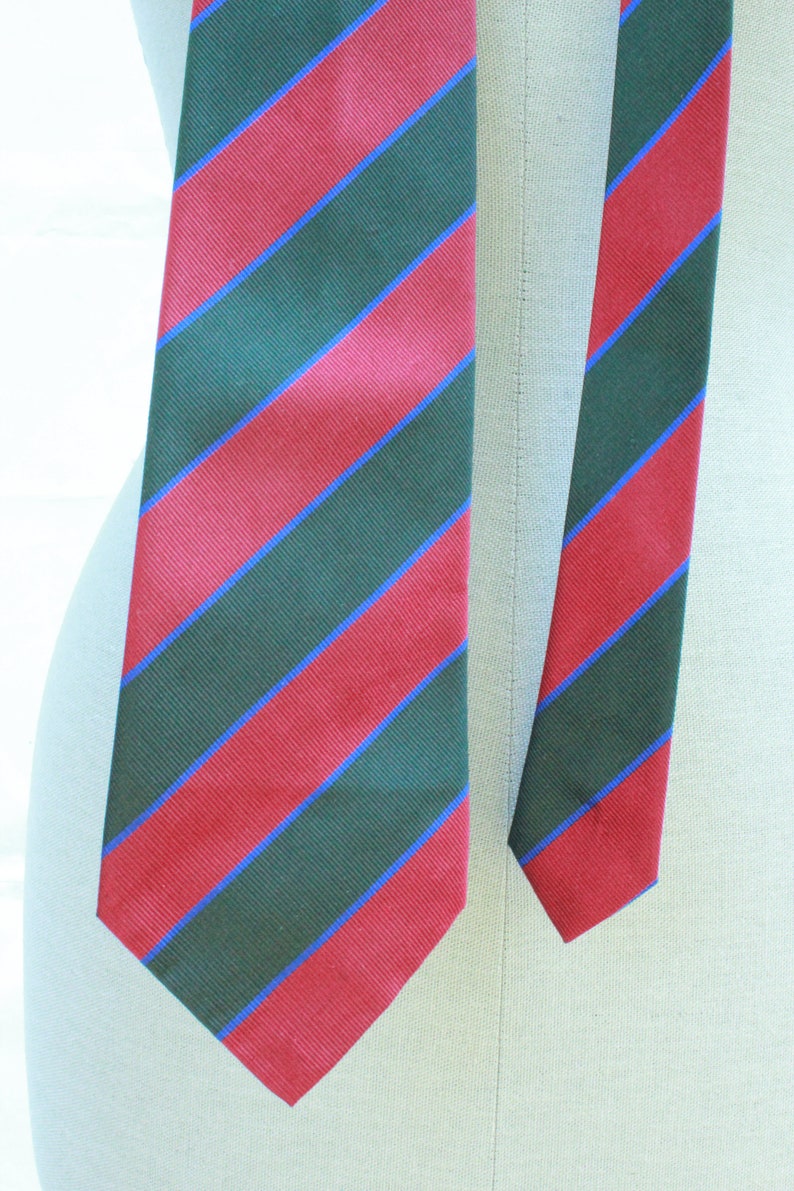 1980's Classic Green and red Striped Silk Tie 80's Diagonal Silk Tie image 5