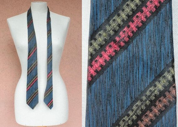 1970's Brocade Colorful Silk Tie - 70's Metallic S