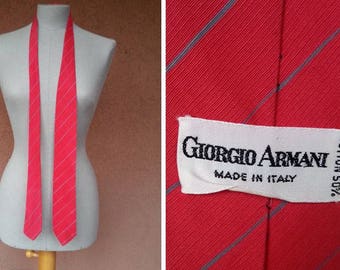 1990 van GIORGIO ARMANI rode zijden stropdas - Armani Silk gestreepte stropdas