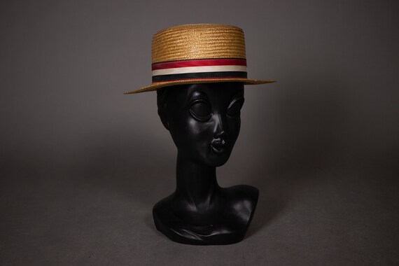 1950's Traditional Swiss Straw Canotier HAt - 50'… - image 5