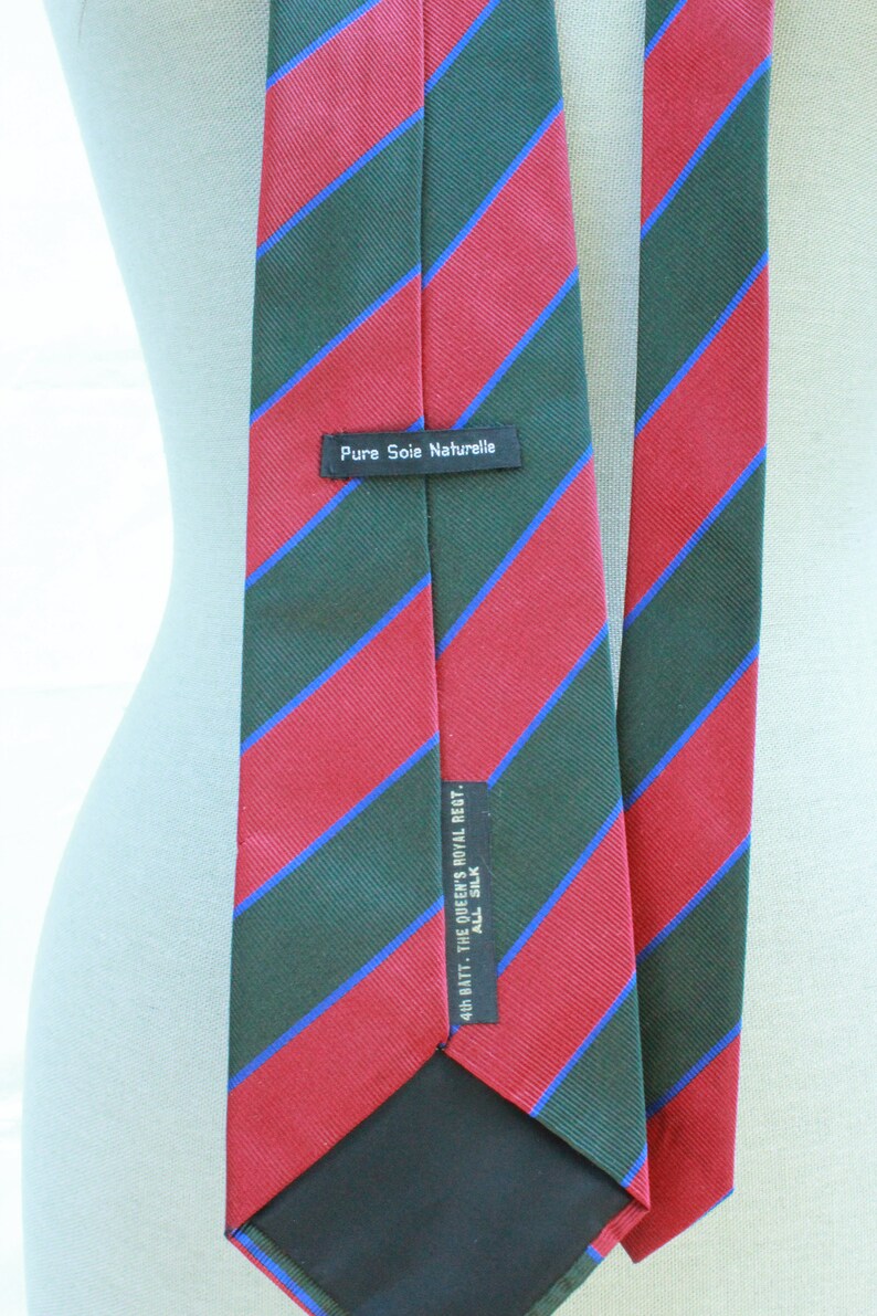 1980's Classic Green and red Striped Silk Tie 80's Diagonal Silk Tie image 2