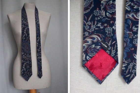 1990's YSL Blue Floral Silk Tie - 90's Yves Saint… - image 1