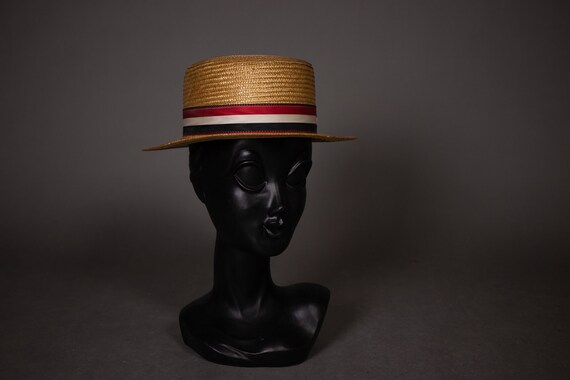 1950's Traditional Swiss Straw Canotier HAt - 50'… - image 4