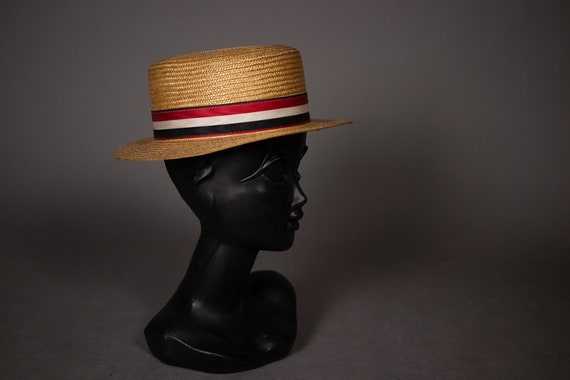 1950's Traditional Swiss Straw Canotier HAt - 50'… - image 7