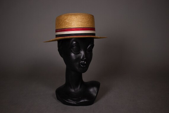 1950's Traditional Swiss Straw Canotier HAt - 50'… - image 2