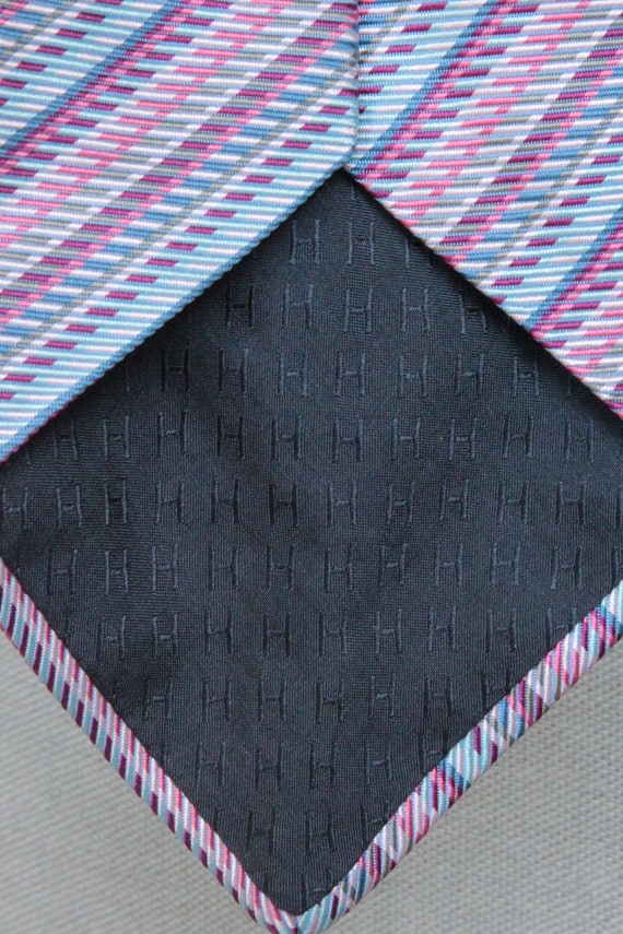 Vintage HERMES Blue and Purple Striped Silk Tie -… - image 2