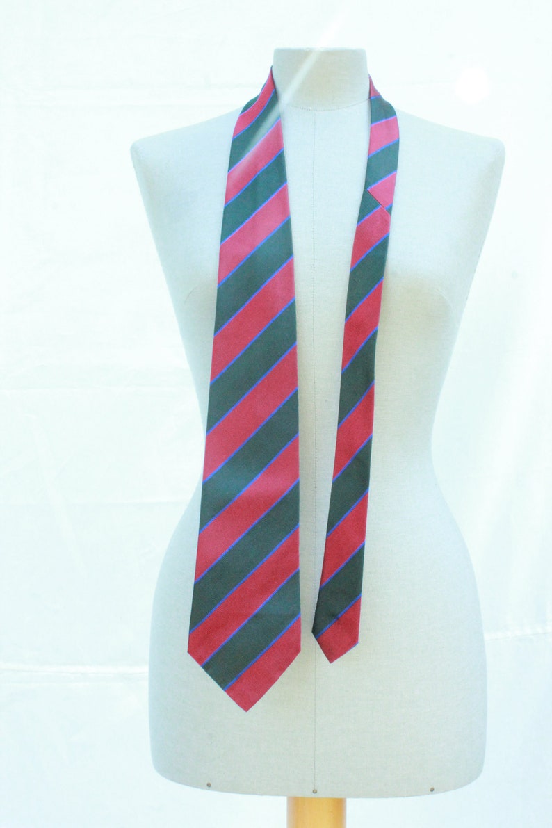 1980's Classic Green and red Striped Silk Tie 80's Diagonal Silk Tie image 4